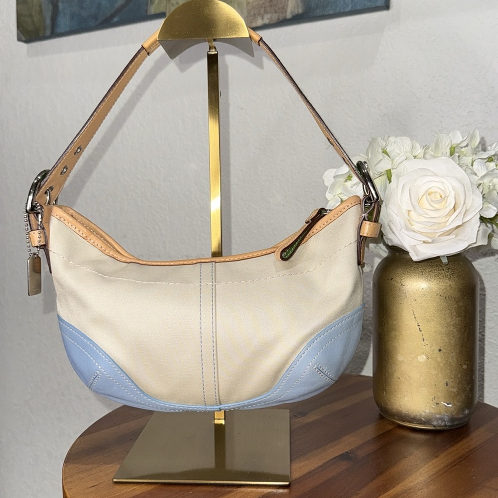 Coach RARE Y2K SoHo Blue & green Leather/Twill Hobo
Shoulder Bag L3J-4431 - Picture 3 of 13